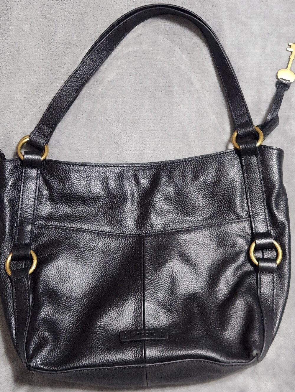 Fossil Black Pebbled Leather Hobo Shoulder Bag